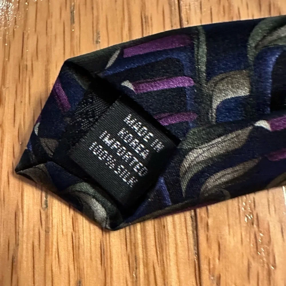 The Beatles 'Birthday' Silk Neck Tie- Blue Purple Gray Black Pattern Mens